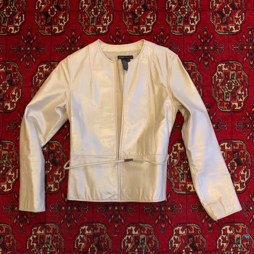 Perry Ellis pale silver evening leather jacket